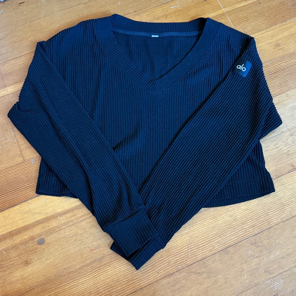 ALO Yoga Black Ribbed Crop Top
